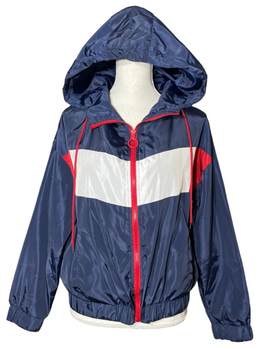 Urban Retro Colorblock Windbreaker Full Zip  EUC L Navy Red White Patriotic